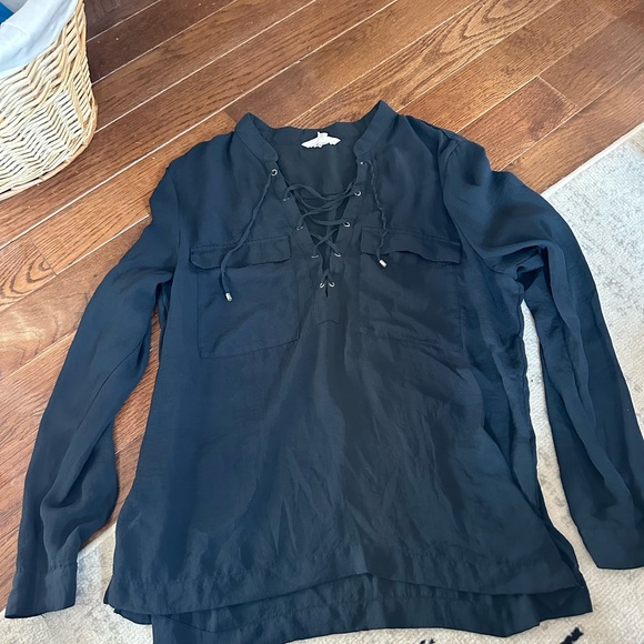 Navy H&M Lace-Up Blouse - Picture 2 of 7